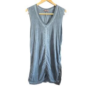 XCVI | Gray Mineral Washed Cotton Ruched V Neck Tank Dress | Large